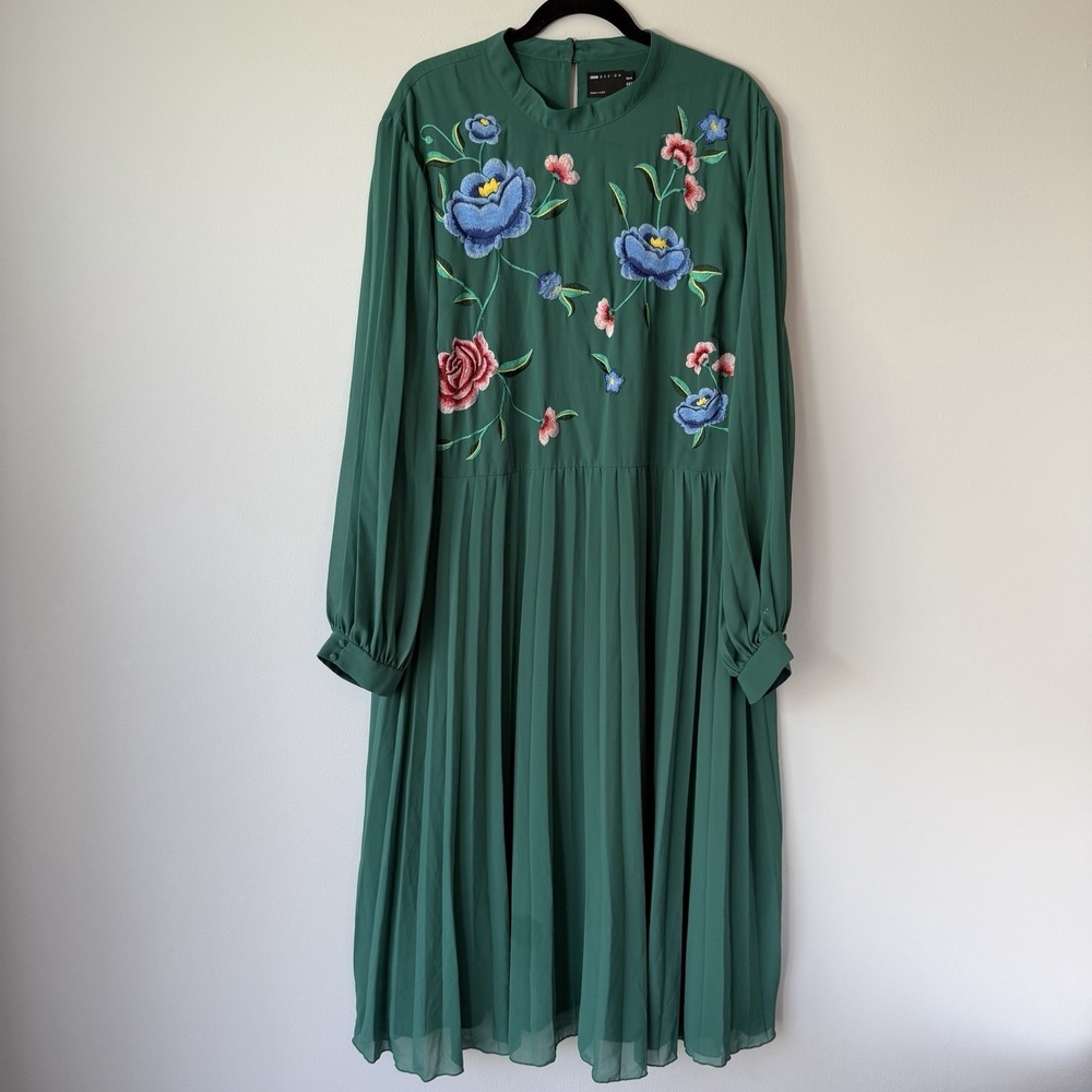 ASOS Design Curve Green Floral Embroidered Midi Dress Boho Plus Size 22 3X 3XL